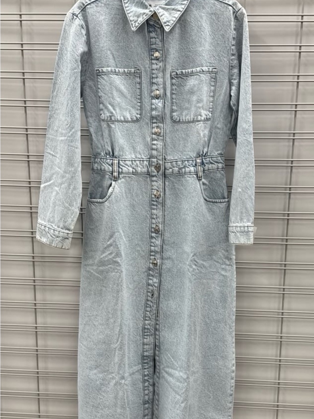Zara Light Wash Denim Long Sleeve Maxi Shirt Dress - Picture 7 of 7
